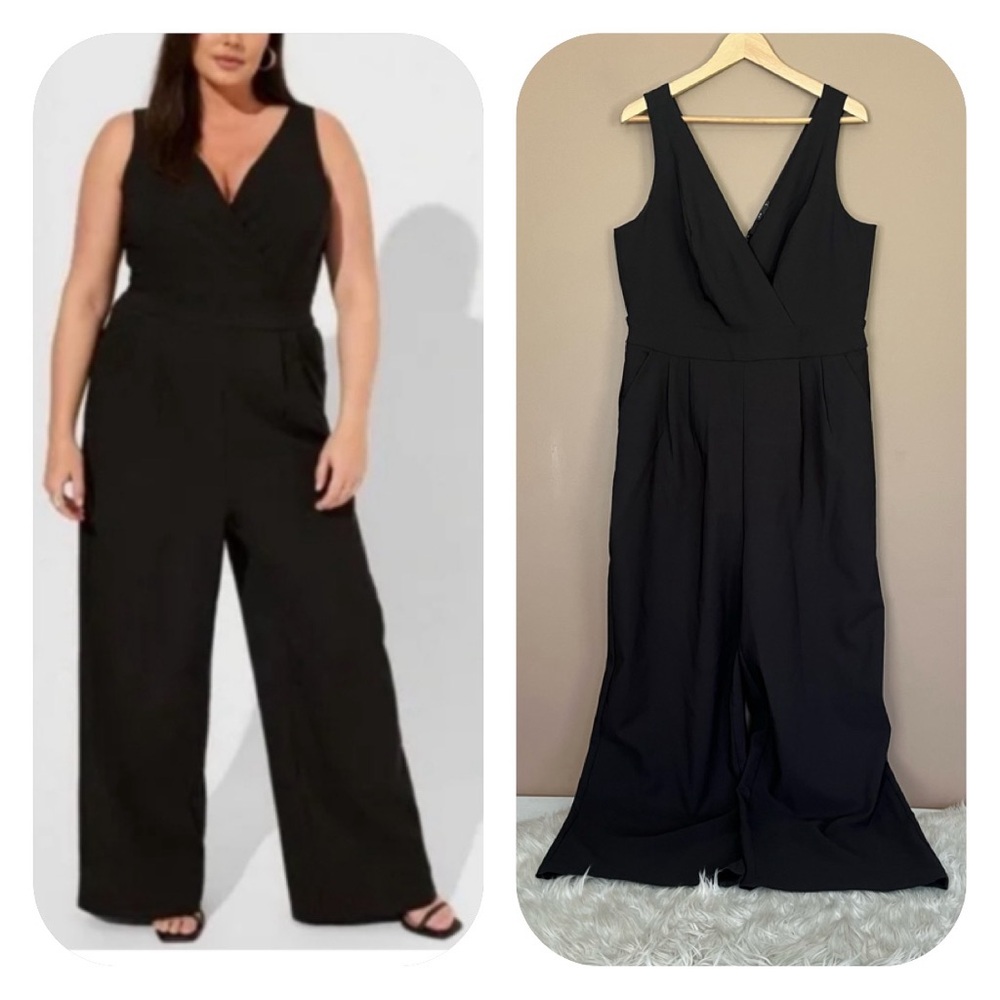 {Torrid} Studio Refined Crepe Surplice Sleeveless Jumpsuit in Black - Womens 10